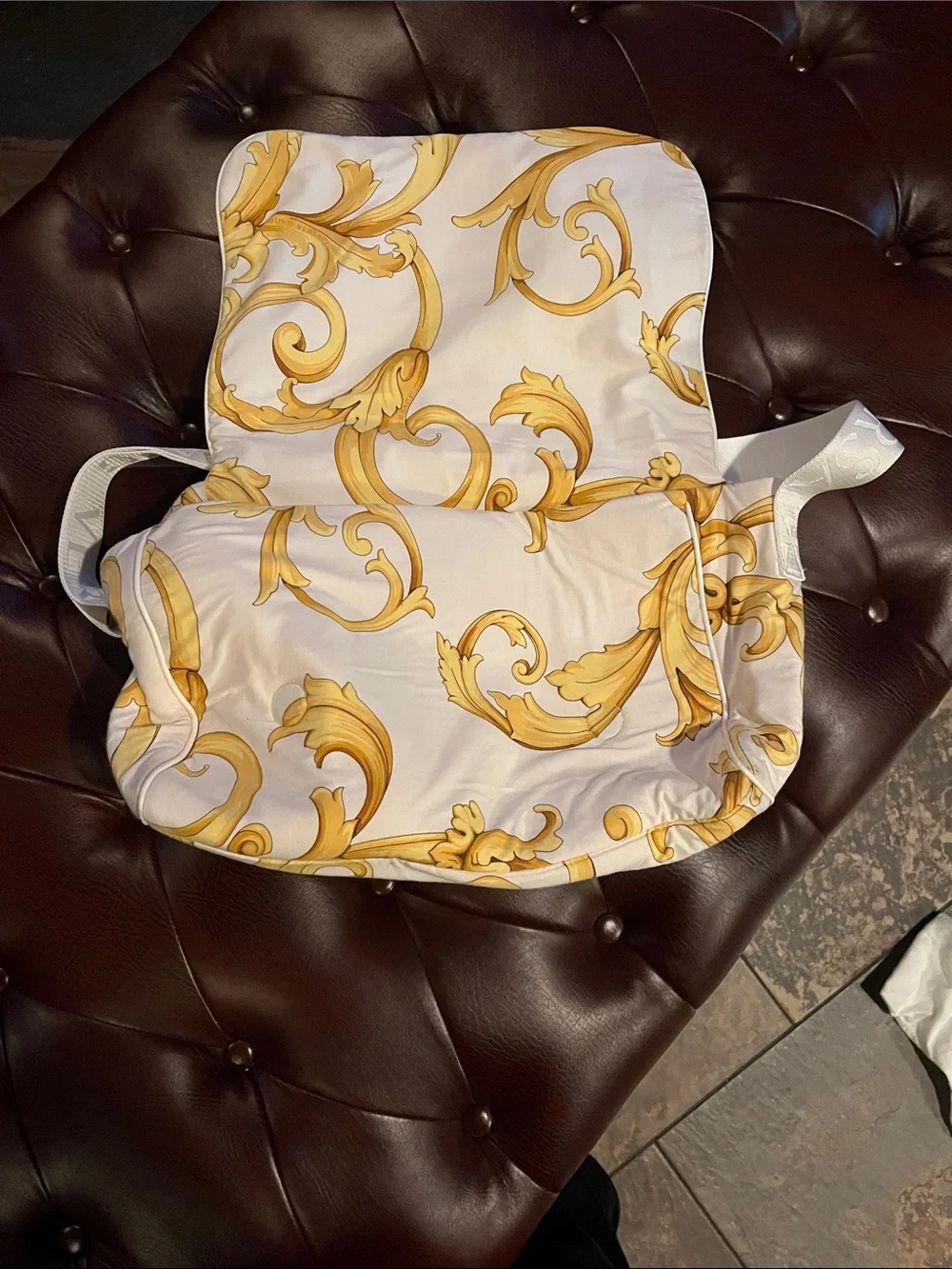 Versace Vintage Cream Messenger Bag with Gold Baroque Print
